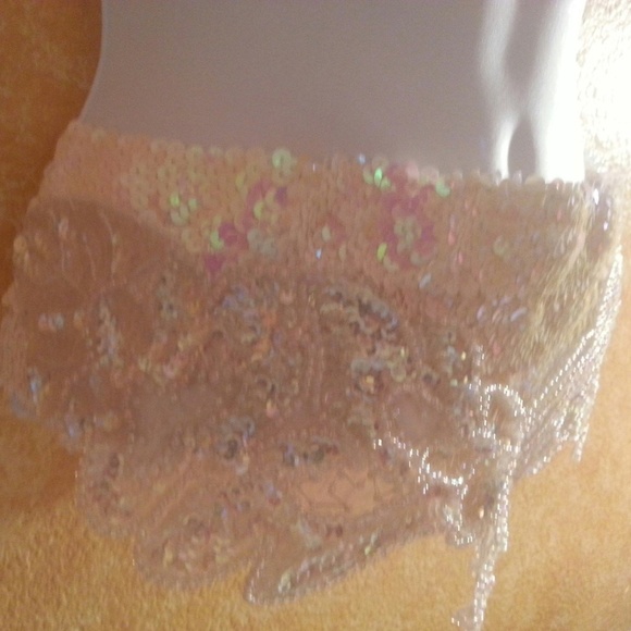 Iridescent White Sequin Bead Wedding Obi Belt Sash main image 2